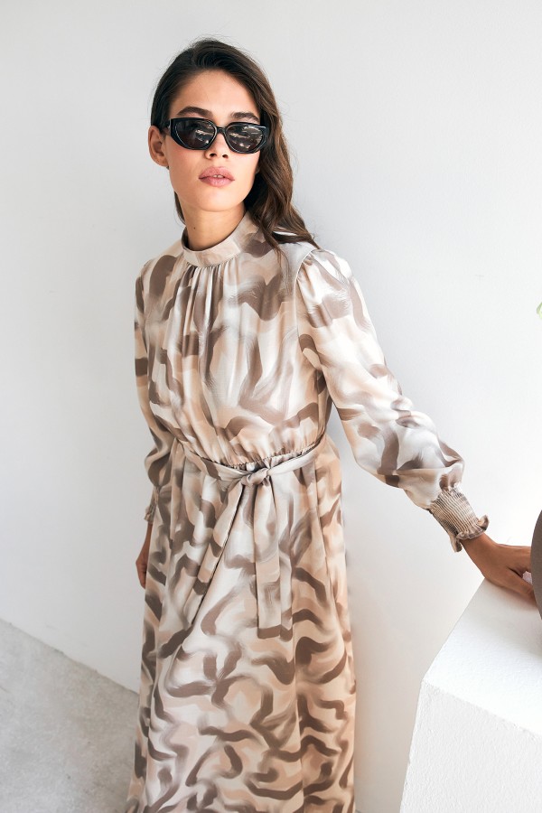 Soft Desenli Elbise - Bej