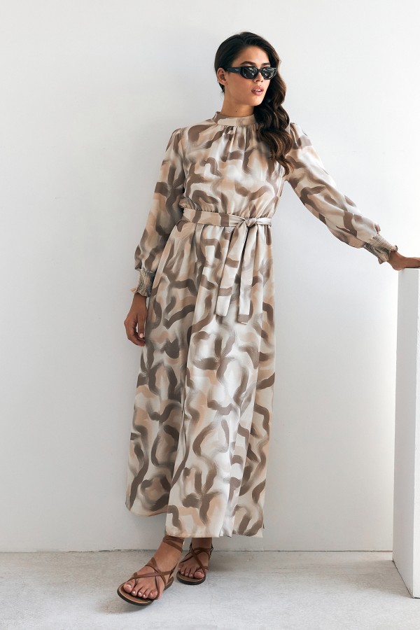 Soft Desenli Elbise - Bej