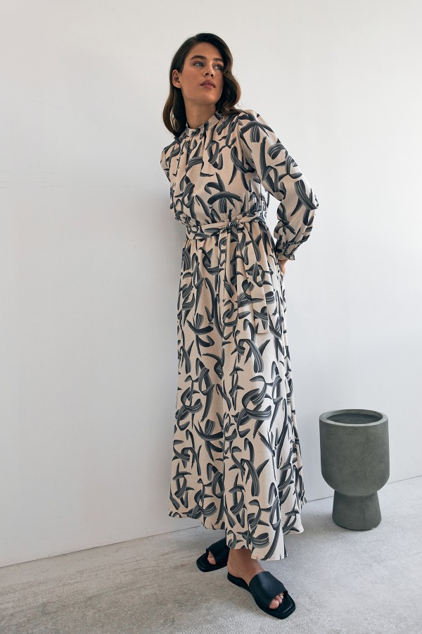 Vento Patterned Dress - Black