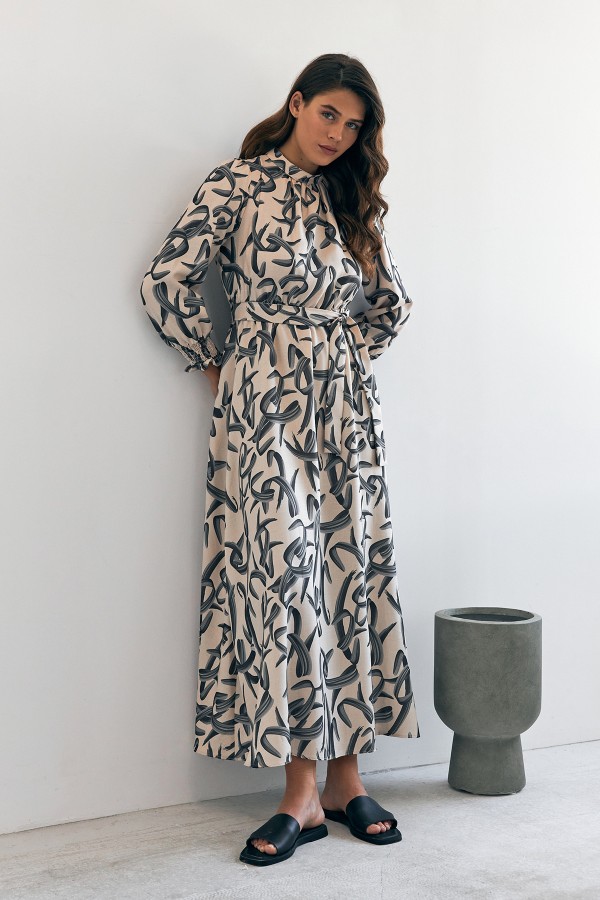 Vento Patterned Dress - Black