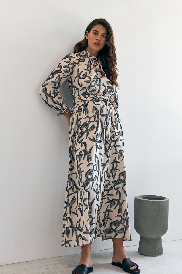 Vento Patterned Dress - Black