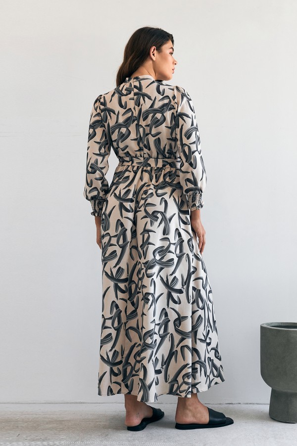 Vento Patterned Dress - Black