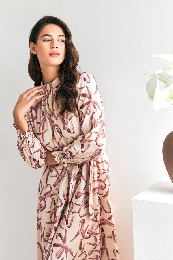 Vento Patterned Dress - Dusty Rose