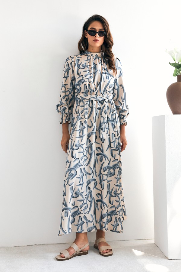 Vento Desenli Elbise - İndigo