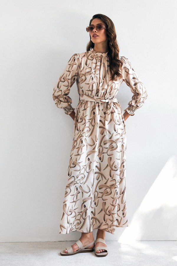 Vento Patterned Dress - Beige