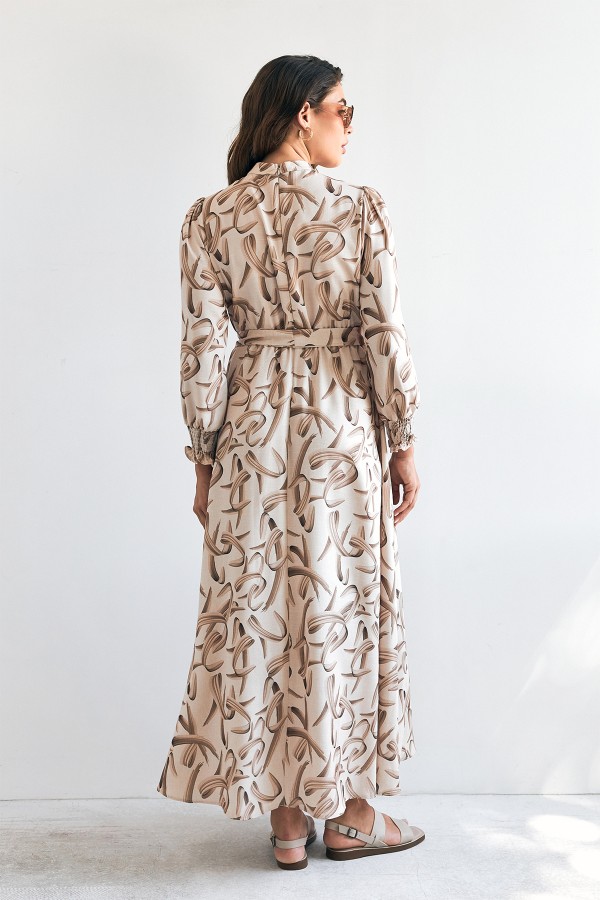 Vento Patterned Dress - Beige