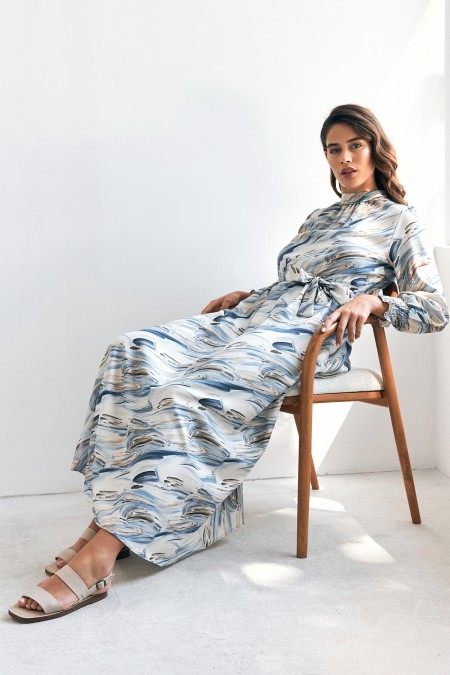 Aura Desenli Elbise - İndigo