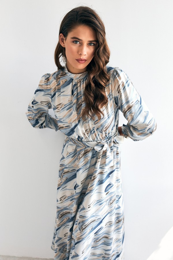 Aura Patterned Dress - Indigo