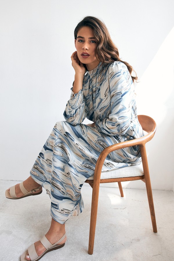 Aura Patterned Dress - Indigo