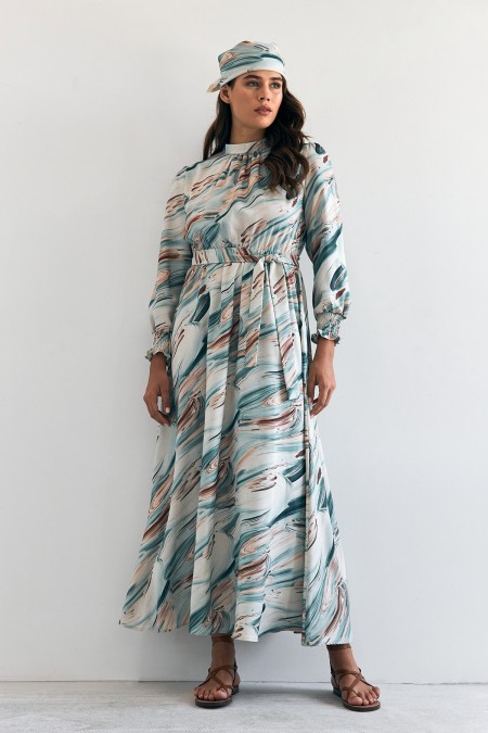 Aura Desenli Elbise - Mint