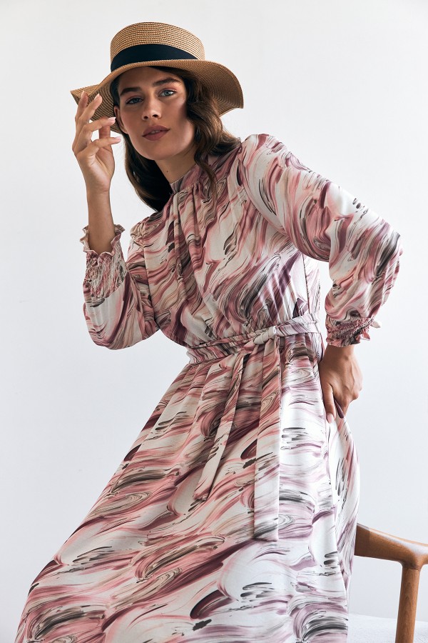 Aura Patterned Dress - Dusty Rose