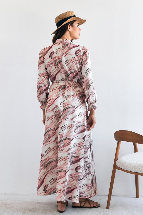 Aura Desenli Elbise - Gül Kurusu