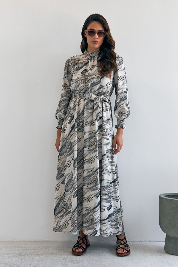 Aura Patterned Dress - Gray