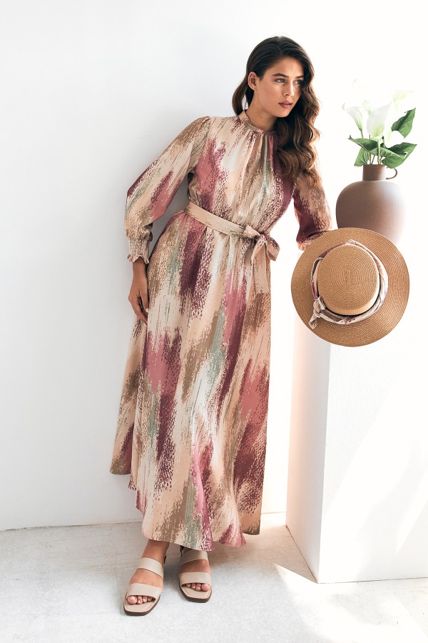 Olivia Patterned Dress - Dusty Rose