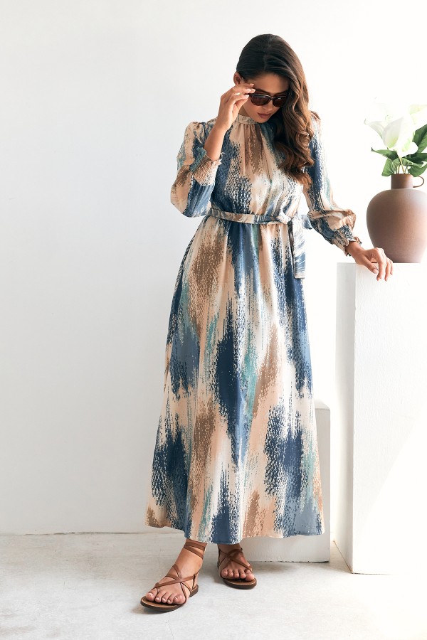 Olivia Patterned Dress - Indigo