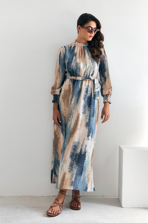 Olivia Patterned Dress - Indigo