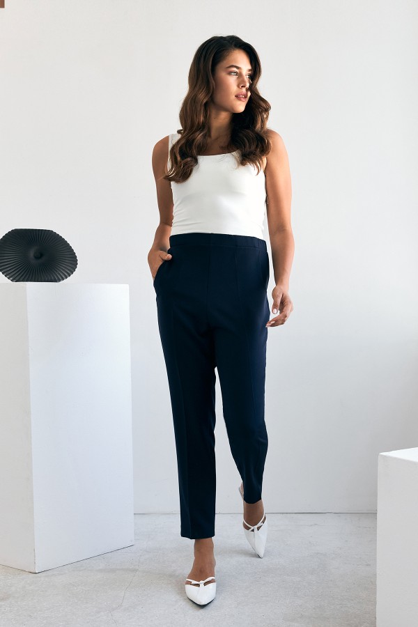 Elastic Waist Trousers - Navy Blue