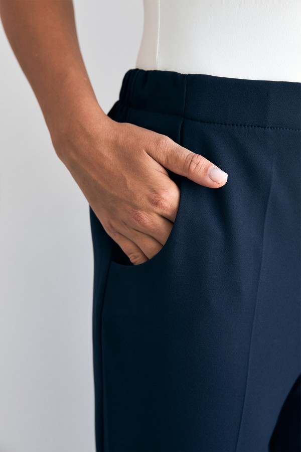 Elastic Waist Trousers - Navy Blue