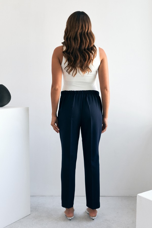 Elastic Waist Trousers - Navy Blue