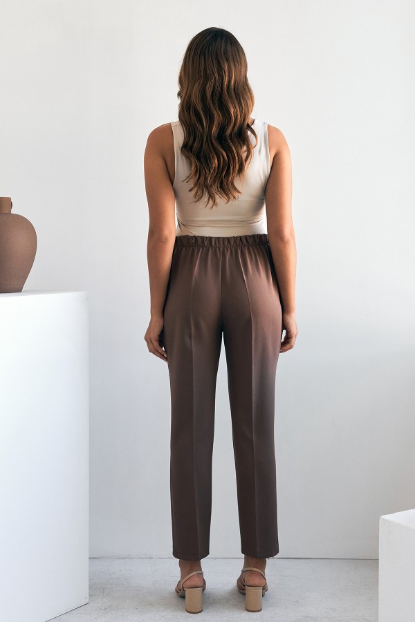 Beli Lastikli Pantolon - Kahve