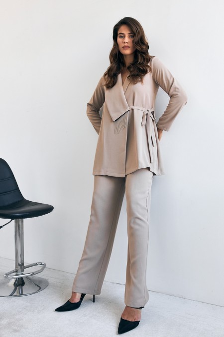 Zincirli Ceket Pantolon Takım - Bej
