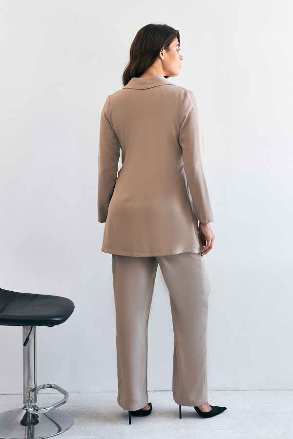 Zincirli Ceket Pantolon Takım - Bej