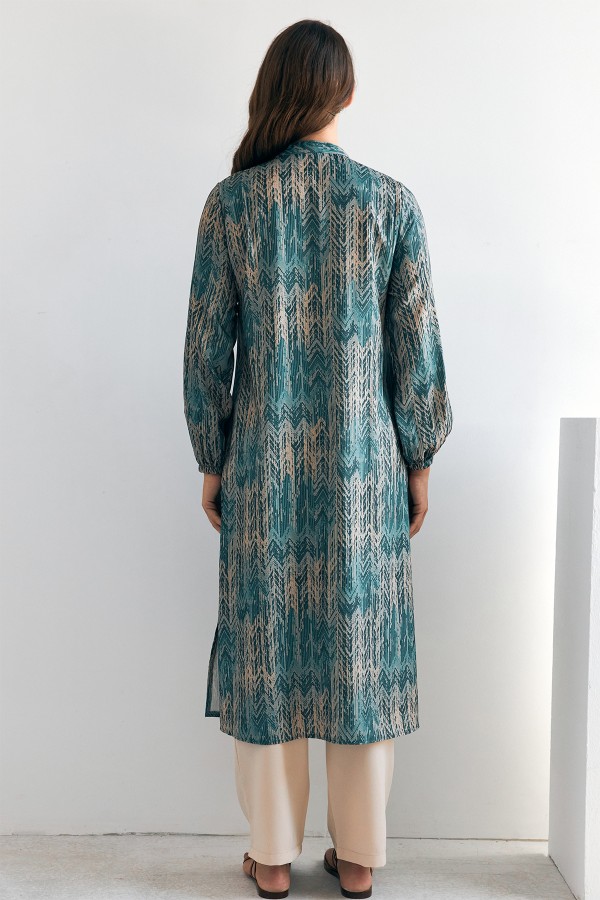 Patterned Long Tunic Trousers Set - Mint