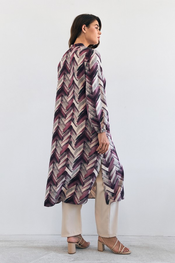 Violet Uzun Tunik Pantolon Takım - Leylak