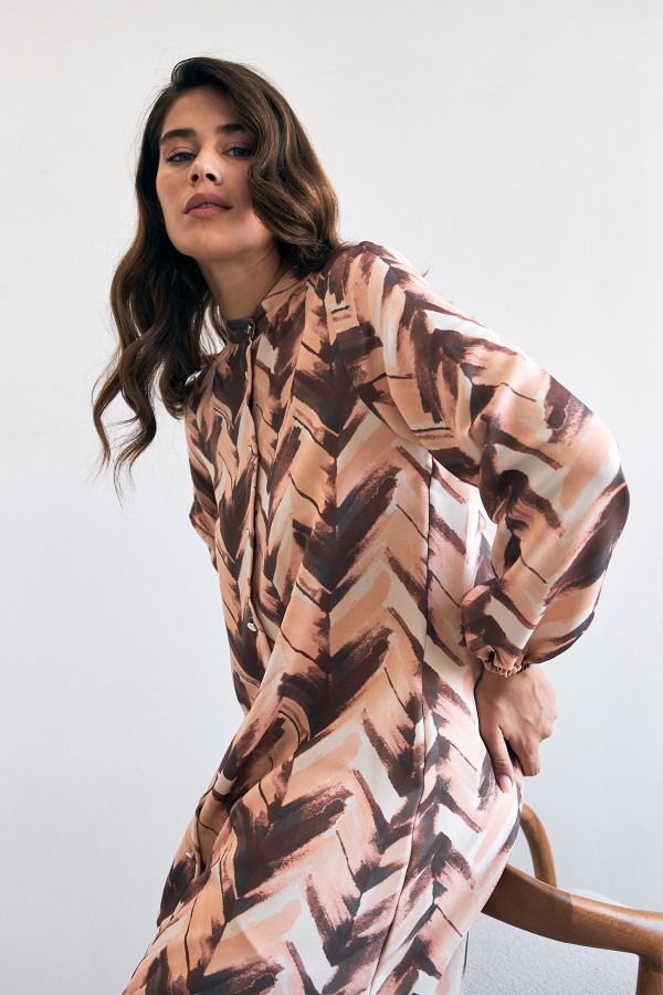 Violet Uzun Tunik Pantolon Takım - Camel