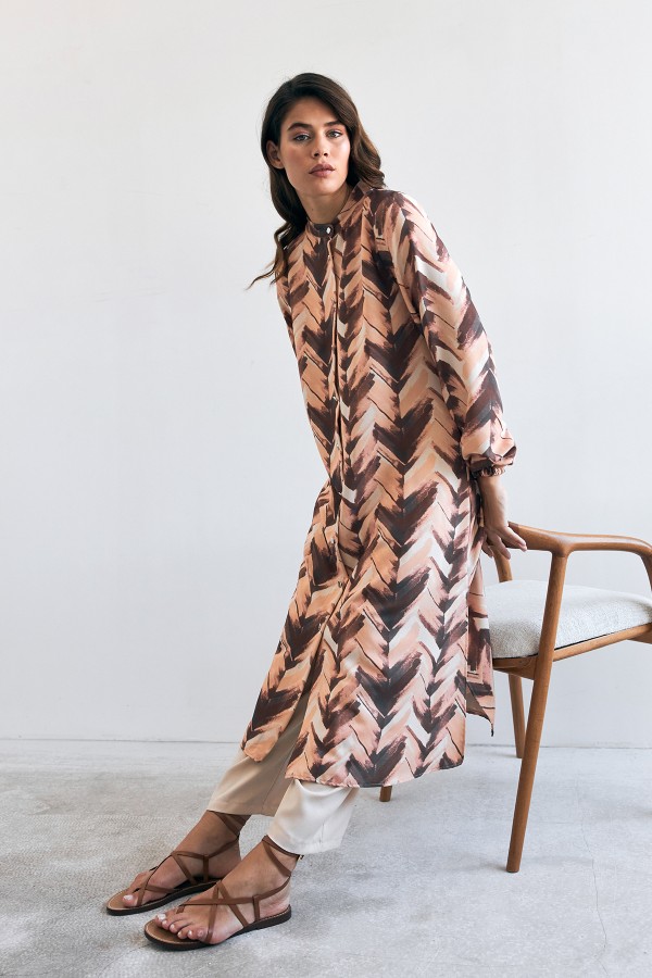 Violet Long Tunic Trousers Set - Camel