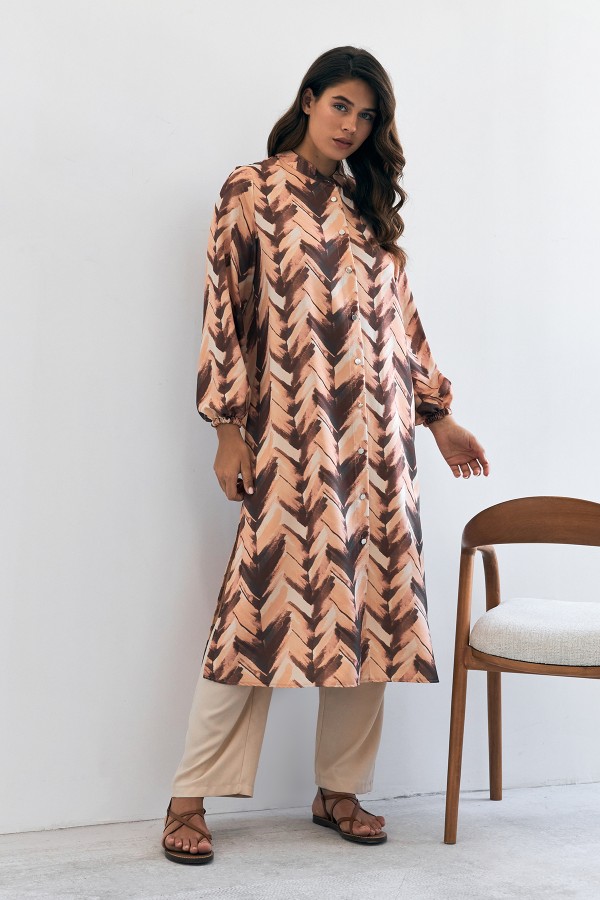 Violet Long Tunic Trousers Set - Camel