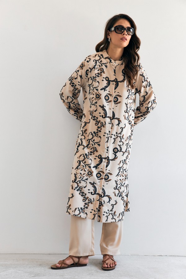 Noble Uzun Tunik Pantolon Takım - Antrasit