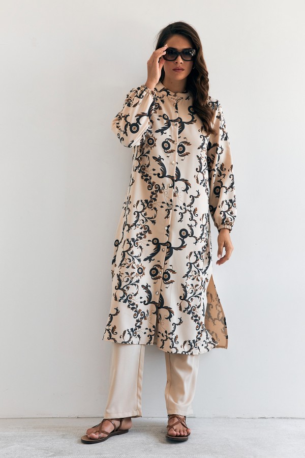 Noble Uzun Tunik Pantolon Takım - Antrasit