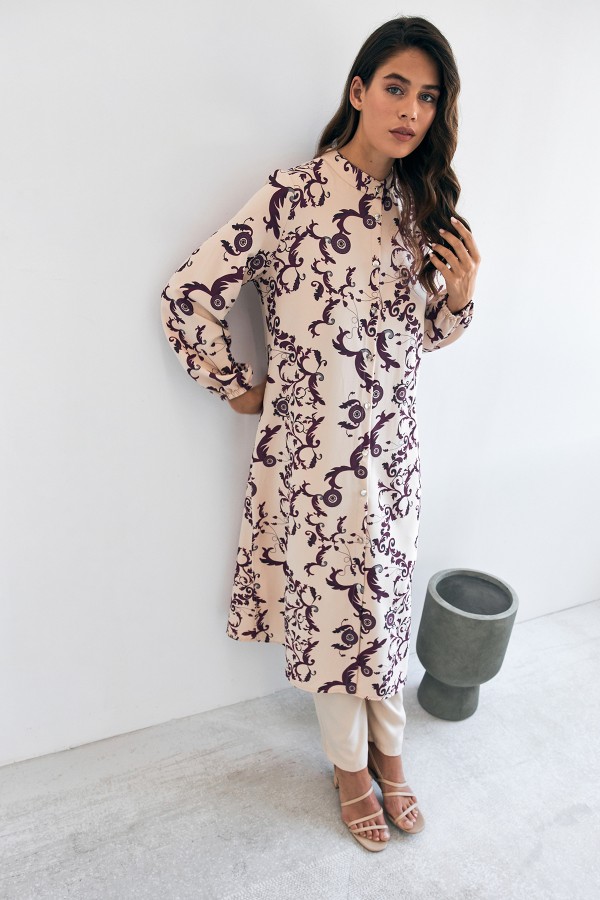 Noble Long Tunic Trousers Set - Lilac