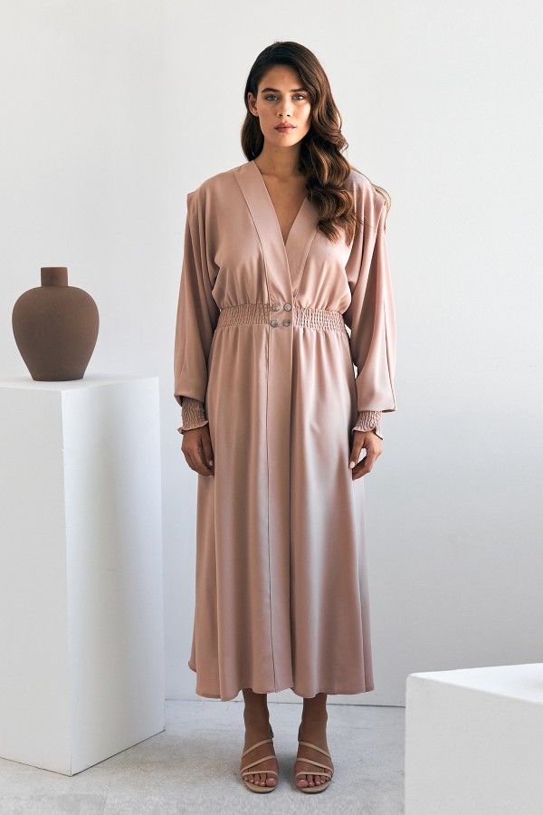 Laura Beli Büzgülü Kap - Bej