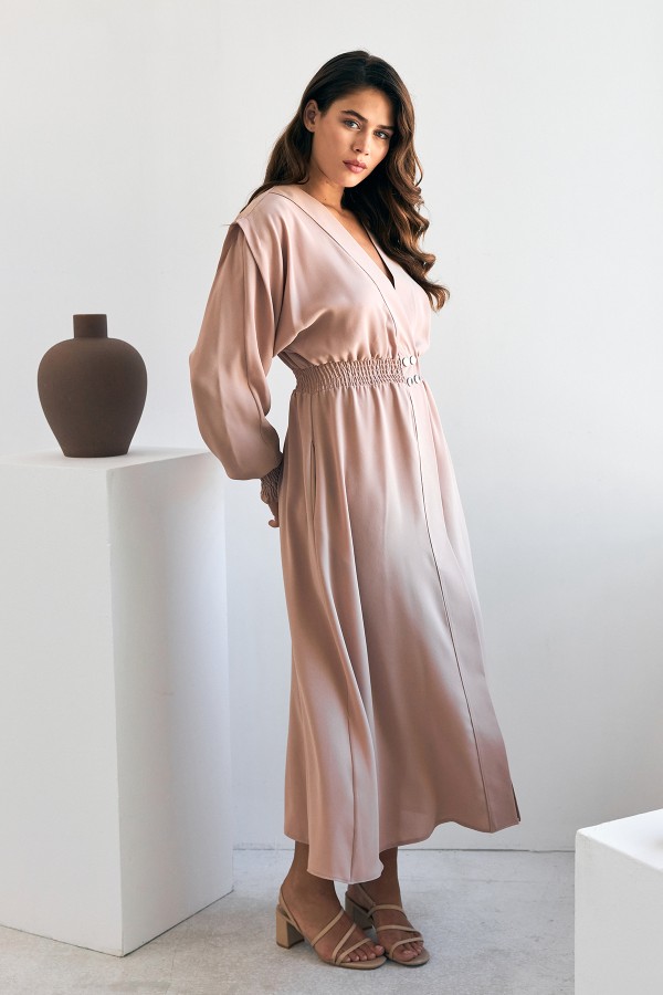 Laura Beli Büzgülü Kap - Bej