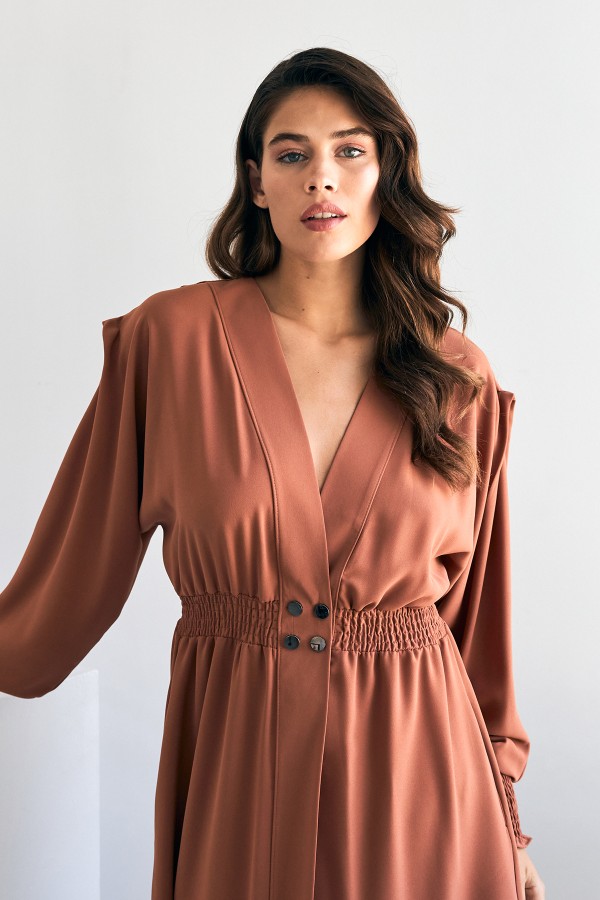 Laura Beli Büzgülü Kap - Camel