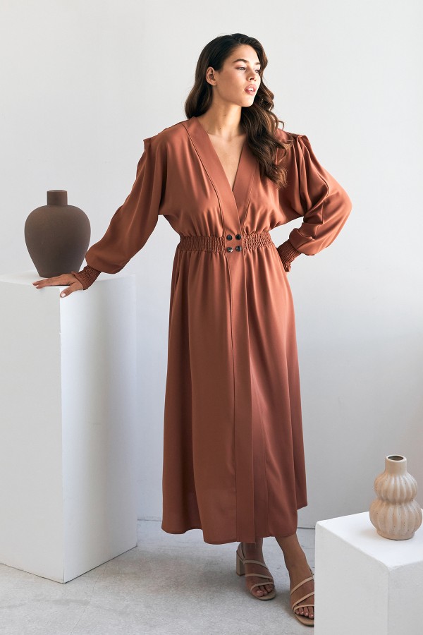 Laura Beli Büzgülü Kap - Camel