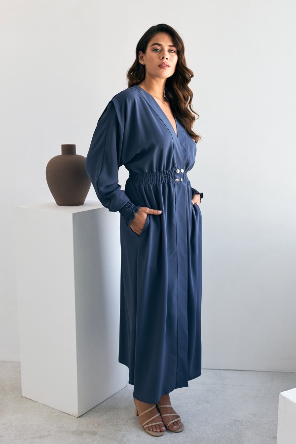 Laura Beli Büzgülü Kap - İndigo