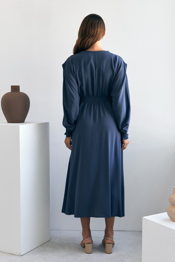 Laura Beli Büzgülü Kap - İndigo