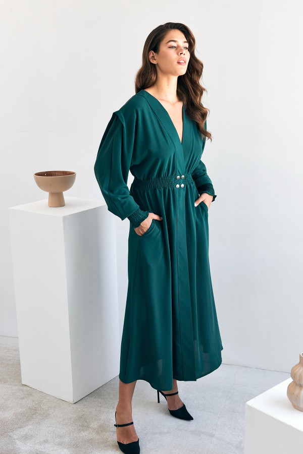 Laura Beli Büzgülü Kap - Zümrüt