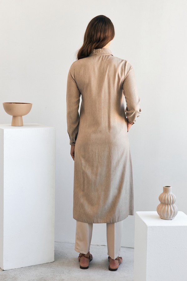 Cep Detaylı Tencel Tunik - Bej