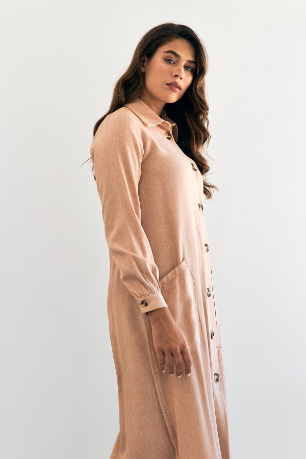 Cep Detaylı Tencel Tunik - Camel