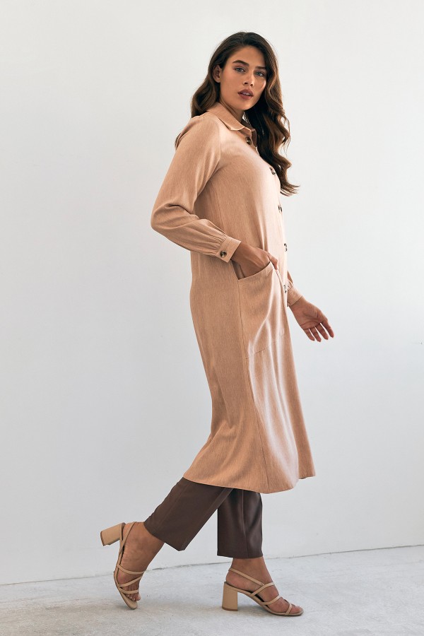Cep Detaylı Tencel Tunik - Camel