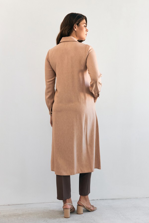 Cep Detaylı Tencel Tunik - Camel