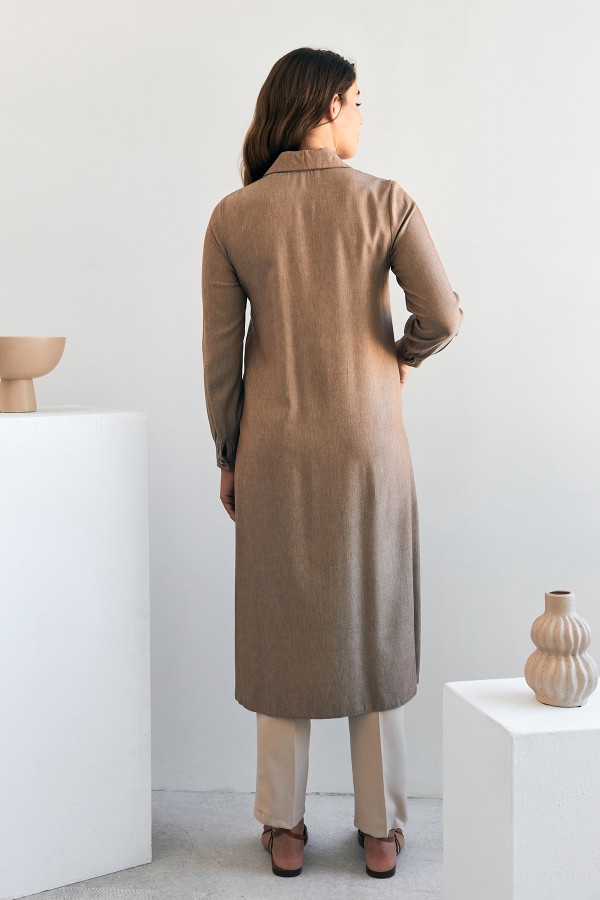 Cep Detaylı Tencel Tunik - Kahve Cep Detaylı Tencel Tunik - Kahve