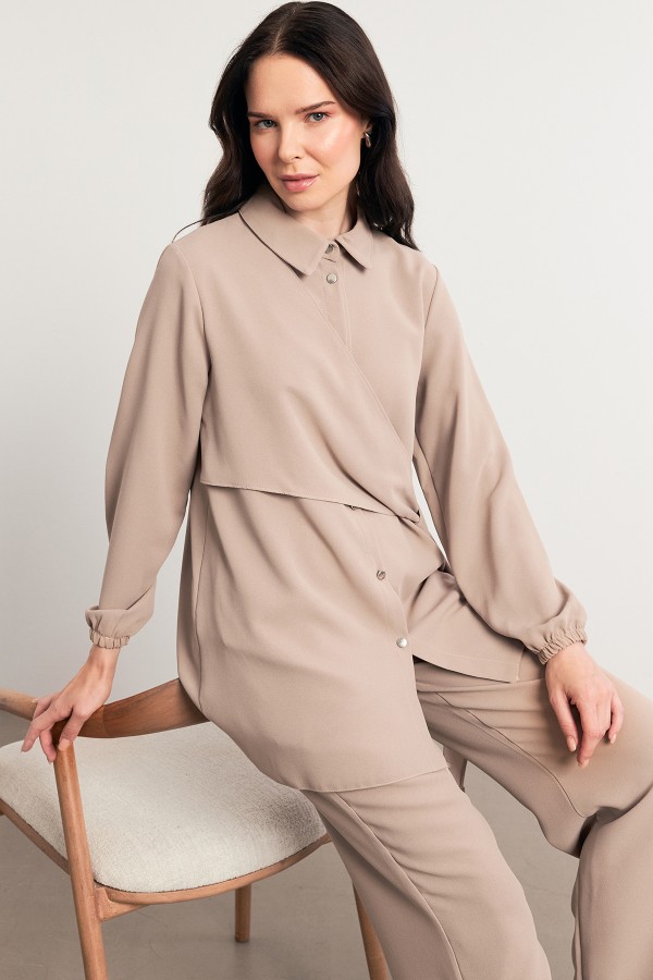 Perla Tunik Pantolon Takım - Bej
