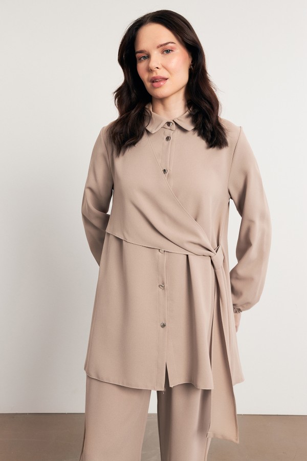 Perla Tunic Trouser Set - Beige