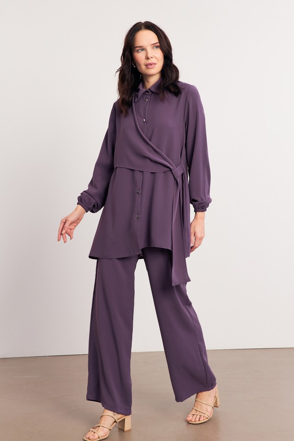 Perla Tunik Pantolon Takım - Leylak