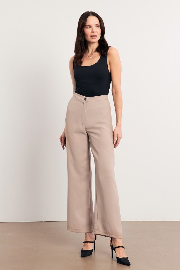 High Waist Wide Leg Trousers - Beige
